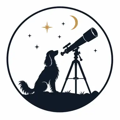 Dog and telescope emblem